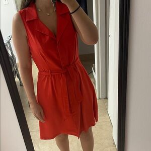 Sleeveless Red Wrap Dress with Belt